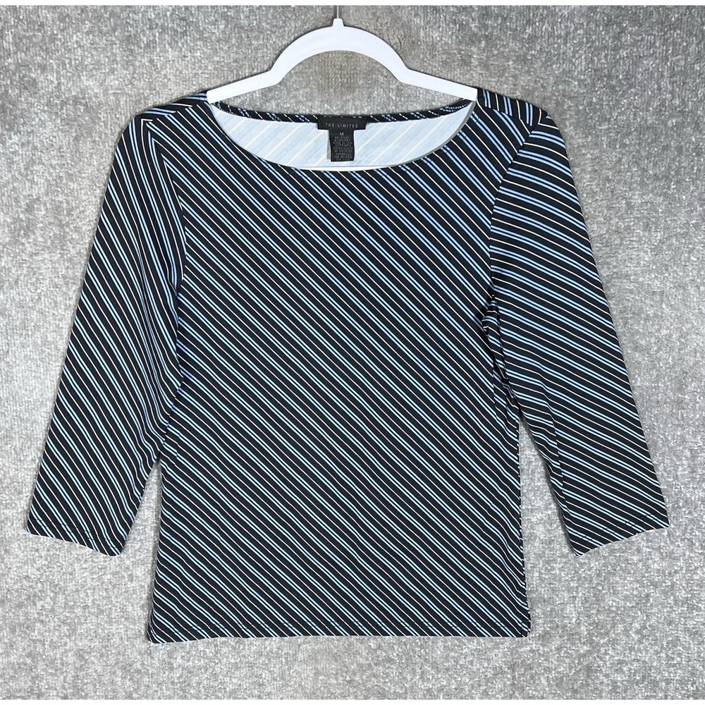 The Limited Boatneck Top Womens Size M Blue Black Stripe Vintage Y2K USA Made